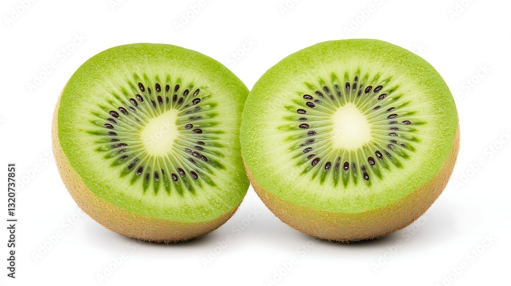 Freshly cut kiwi halves showcasing vibrant green flesh and tiny black seeds. Freshly cut kiwi halves showcasing vibrant green flesh and tiny black seeds.