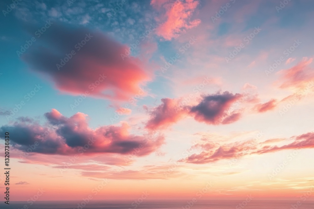 Captivating evening clouds illuminating a peaceful skyline, ideal for tranquil landscapes and stress relief imagery for nature lovers Captivating evening clouds illuminating a peaceful skyline, ideal for tranquil landscapes and stress relief imagery for nature lovers
