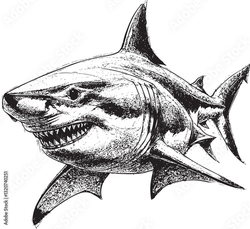 black and white shark sketch