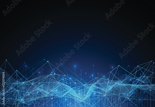 Abstract technology wave circuit board background. Artificial intelligence electronic design. Communication and engineering concept. Vector illustration