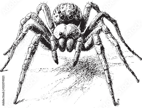 hunting spider sketch, black and white drawing
