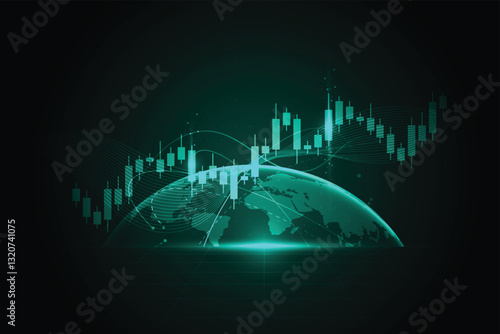 Abstract world trend business candle stick graph chart of stock market investment trading on green background design. Bullish point. Vector illustration