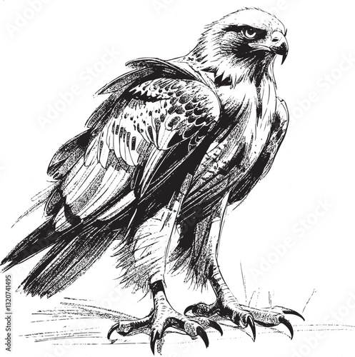 hunting hawk black and white drawing