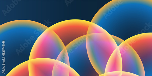 Abstract Background, Header or Banner Design with Large Red, Orange, Yellow and Blue Overlaying Globes, Bubbles Pattern - Multi Purpose Creative Wide Scale Template for Web in Editable Vector Format