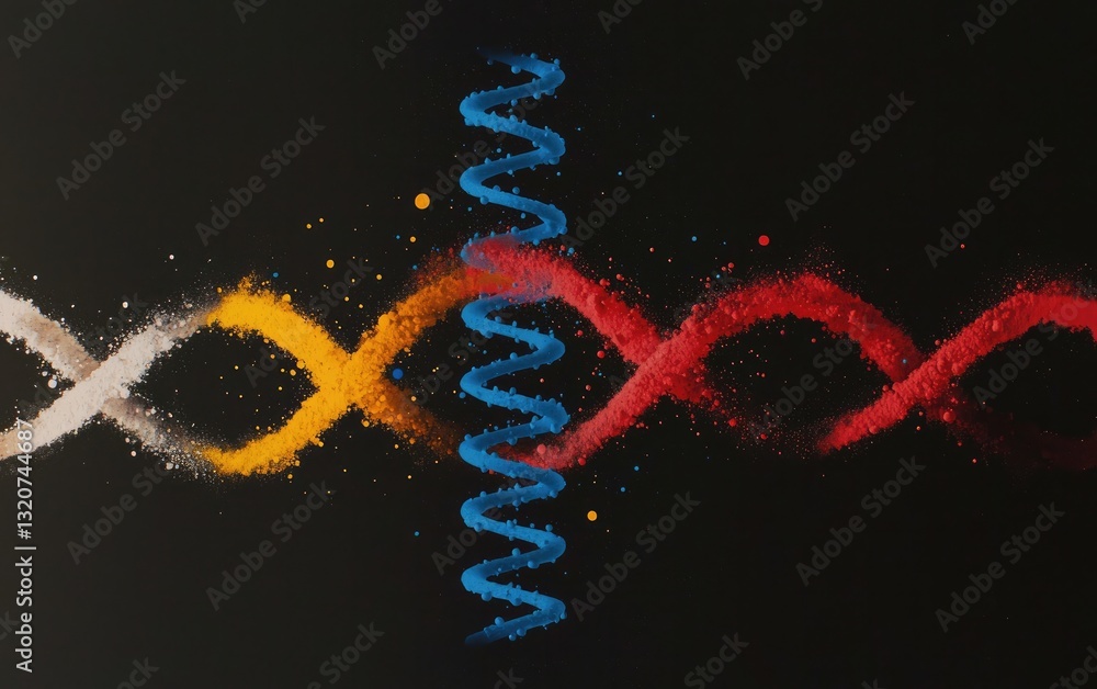 Obraz premium Abstract Colorful Dna Strands on Black Background