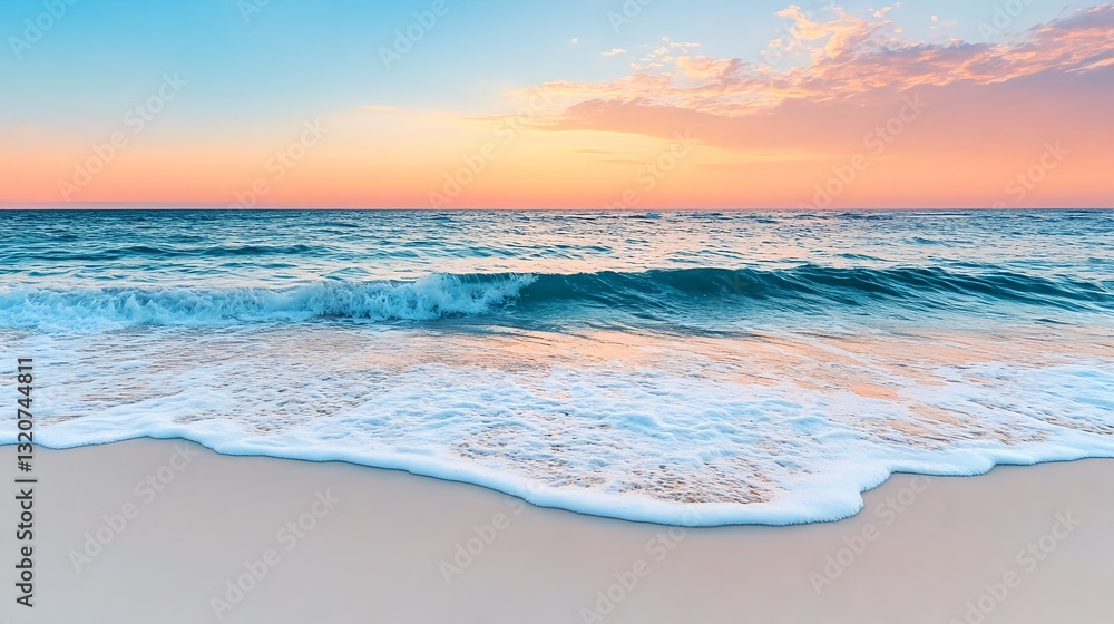 Fototapeta premium Serene Sunset Beach Waves Ocean - Pastel colors