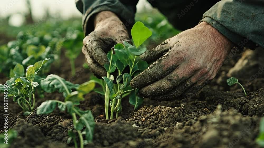 Close up of planting fresh spinach seedlings in fertile soil for sustainable agriculture Close up of planting fresh spinach seedlings in fertile soil for sustainable agriculture
