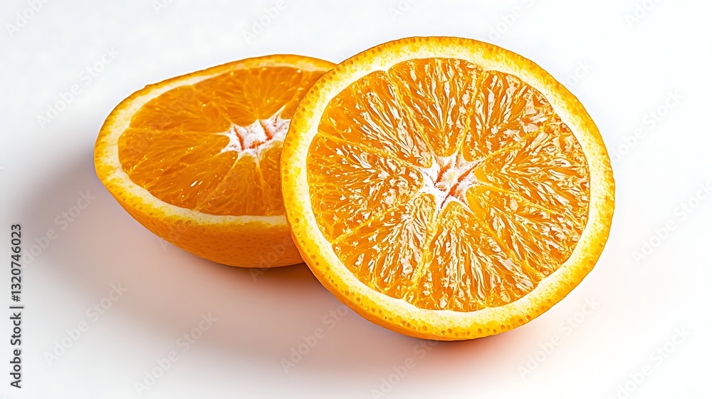 Fototapeta premium Freshly cut orange halves showcasing vibrant color and texture.