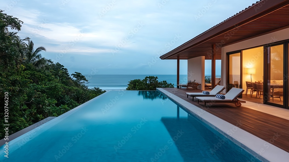 Fototapeta premium Luxury Oceanfront Villa Infinity Pool - Luxury Travel
