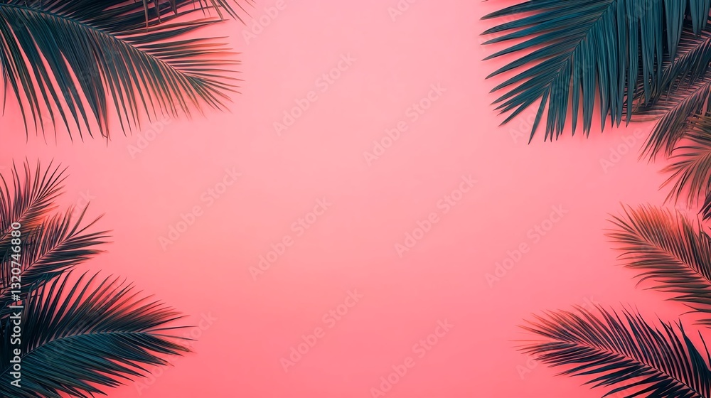 Fototapeta premium Pink Tropical Palm Leaf Background - Minimalism