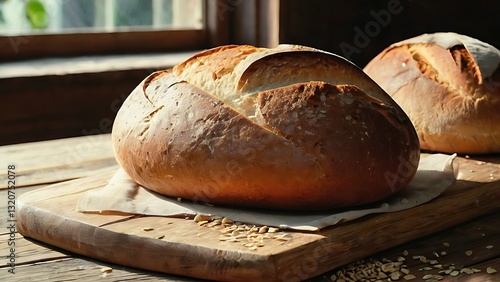 rustic homemade sourdough bread with perfectly golden crunchy crust fresh baked
