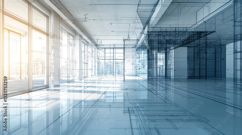 Modern architectural blueprint design of a spacious office building plan city space lines glass floor Modern architectural blueprint design of a spacious office building plan city space lines glass floor