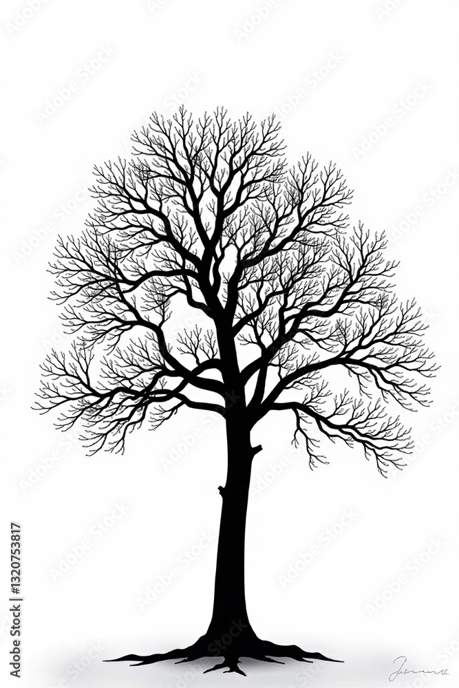Obraz premium Leafless tree silhouette in stark contrast on white, starkness, stark, contrast