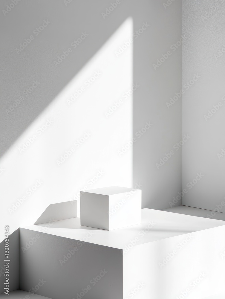 Minimalist elegance in a bright studio with a cube bathed in light creating a peaceful atmosphere of design Minimalist elegance in a bright studio with a cube bathed in light creating a peaceful atmosphere of design