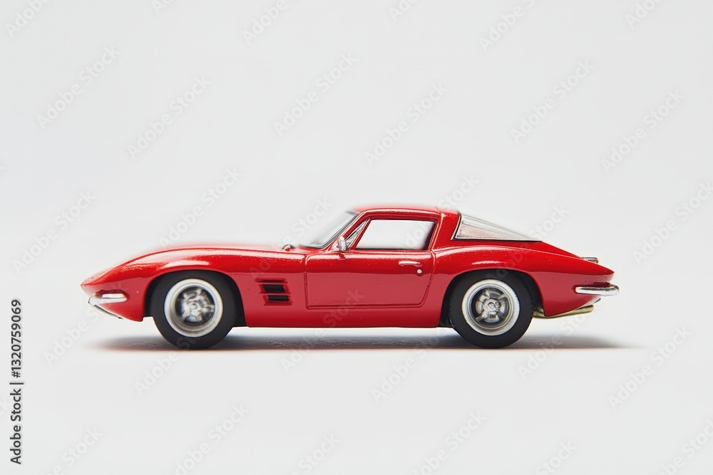 A Red Miniature Classic Automobile On A White Background A Red Miniature Classic Automobile On A White Background