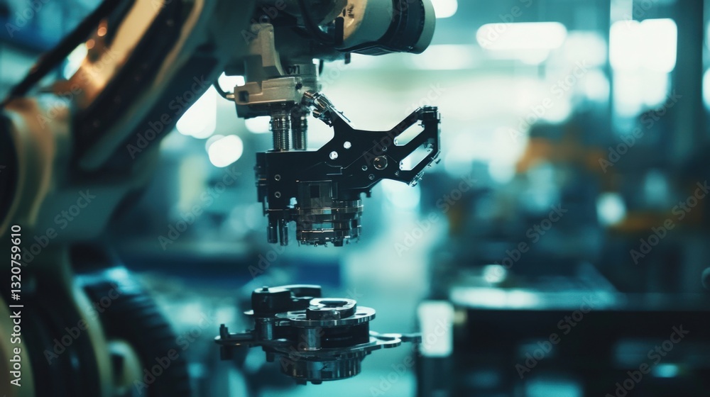 Fototapeta premium Industrial robot arm handling components