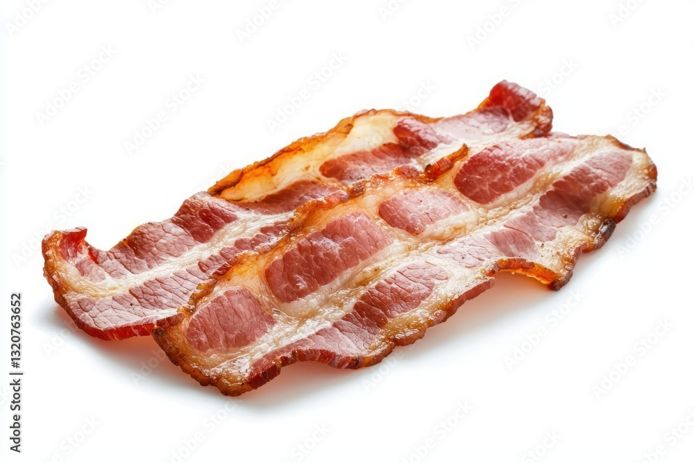 Crispy and Appetizing Cooked Bacon on White Surface Ready to Eat Emphasizing Texture and Deliciousness Crispy and Appetizing Cooked Bacon on White Surface Ready to Eat Emphasizing Texture and Deliciousness