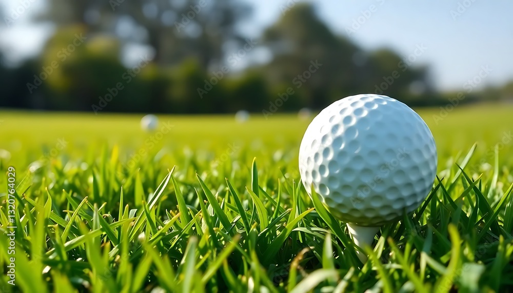 Obraz premium Golf Ball Fresh Green Grass Natural Setting Isolate