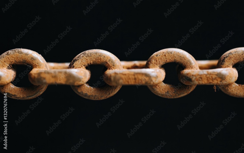 Fototapeta premium Rusty Metal Chain Close-Up on Black Background