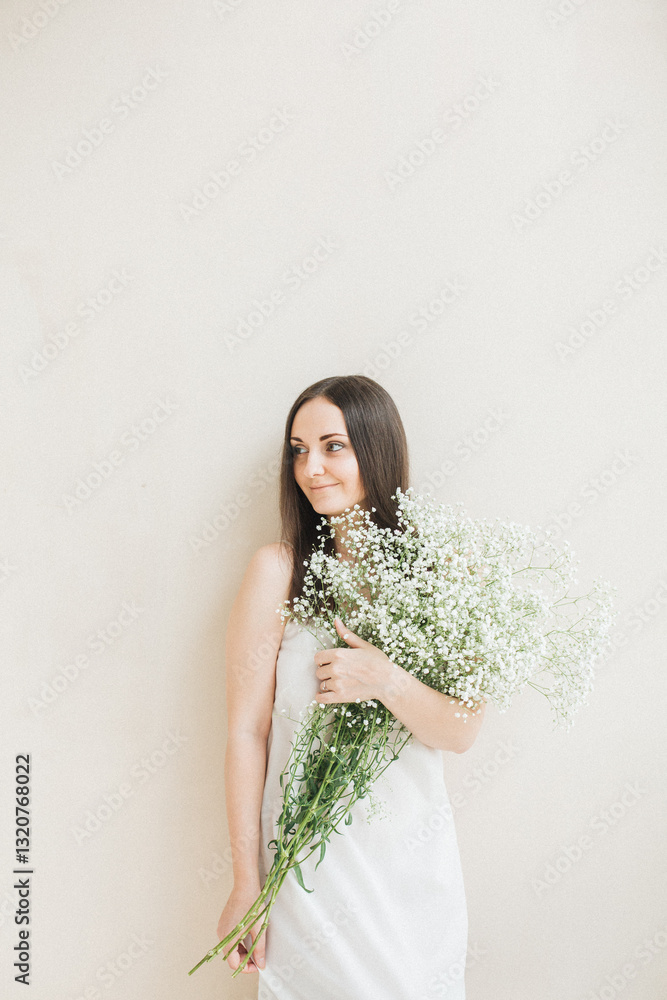 Portrait of Woman Holding Bouquet of Flowers Portrait of Woman Holding Bouquet of Flowers