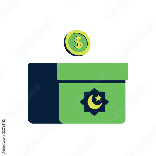 Islamic infaq ramadan or donation box with coin icon