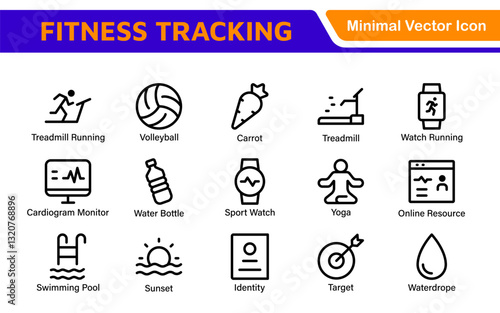 Fitness Tracking Exercise Icons – Modern Outline Symbol Set for Training and Performance Monitoring