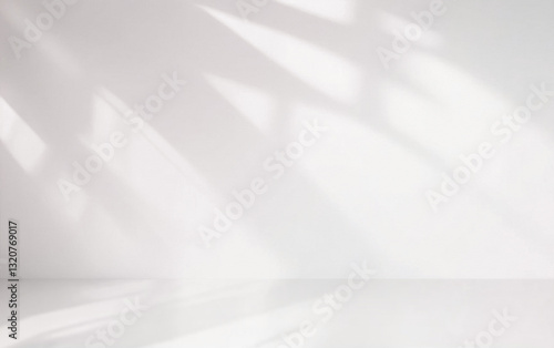 Obraz na płótnie Minimal abstract light gray background for product presentation. Soft shadow and light from windows on white wall. w salonie
