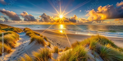 Breathtaking Nordsee Sunset: Golden Rays on Tranquil Dunes and Waves