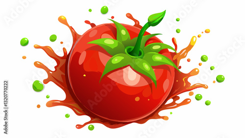 Red tomato with juice or ketchup splash isolated on white background,3d rendering.