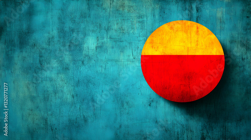 Colorful Abstract Circle with Red and Yellow on Textured Blue Background