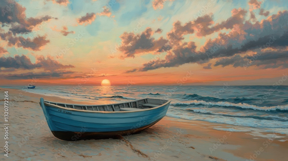 Avalon Sunrise. Beach Seacoast Summer Background with Boat in Atlantic City Avalon Sunrise. Beach Seacoast Summer Background with Boat in Atlantic City