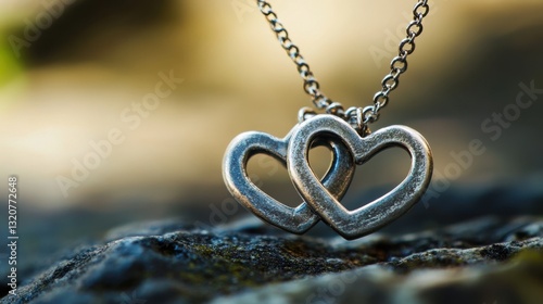 A friendship necklace with two interlocking heart pieces, one slightly worn, showing years of memories.