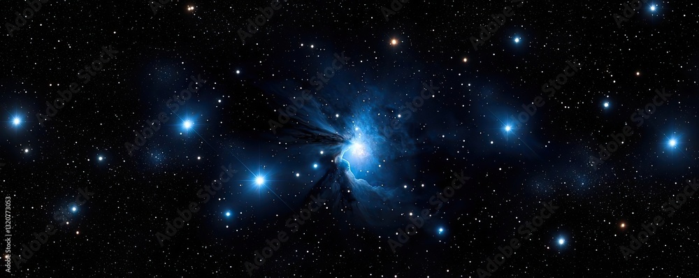 Fototapeta premium Dark sky idea. A stunning blue nebula illuminated by distant stars in the dark expanse of space.