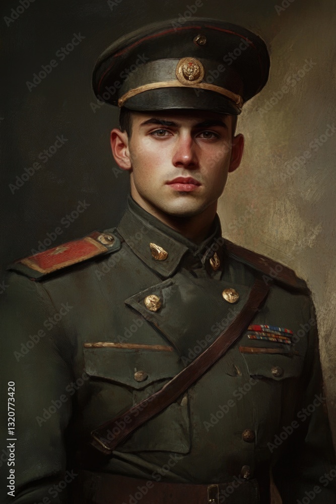 A portrait of a person in military attire, perfect for use in historical or patriotic contexts A portrait of a person in military attire, perfect for use in historical or patriotic contexts