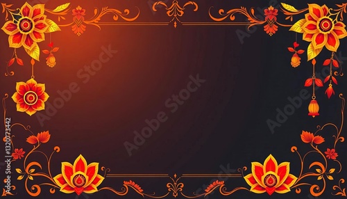 Elegant ornate frame with auspicious Indian motifs, ideal for celebratory invitations, template, housewarming