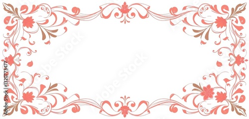 Elegant, ornate frame with delicate floral vector pattern, swirls and leaves, romantic, swirls