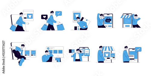 Mobile Ecommerce Shopping Experience Vector Illustrations