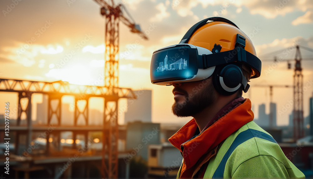 Fototapeta premium Worker Using VR on Construction Site
