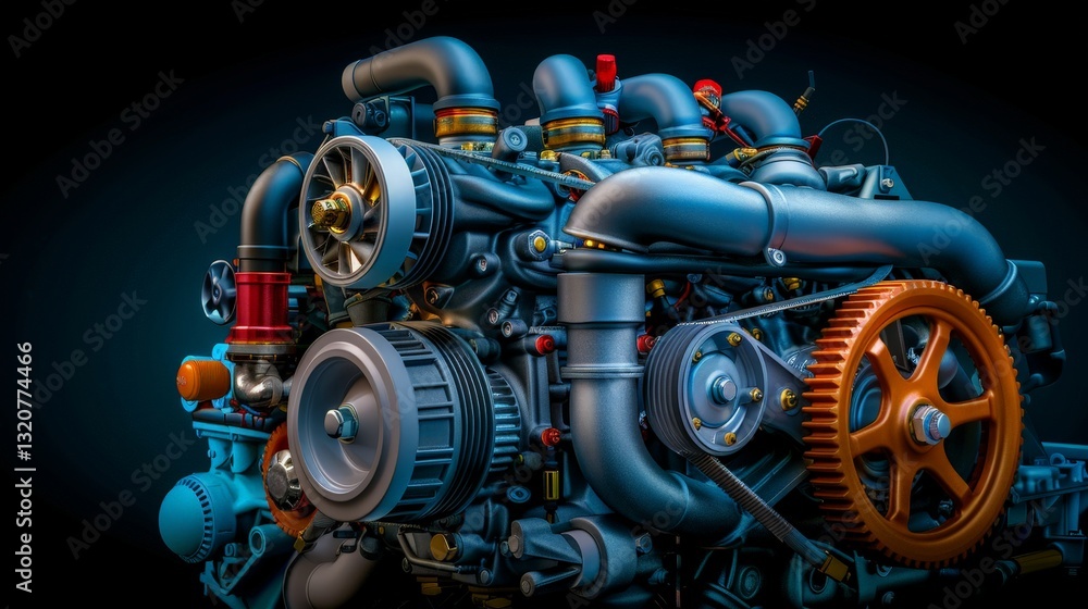 Close-Up Shot of Turbocharged Engine with High Fidelity Details Close-Up Shot of Turbocharged Engine with High Fidelity Details