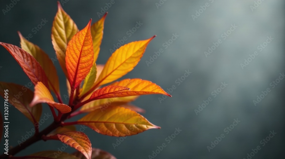 Autumnal Plant with Vivid Orange and Yellow Leaves Against a Dark Background Autumnal Plant with Vivid Orange and Yellow Leaves Against a Dark Background