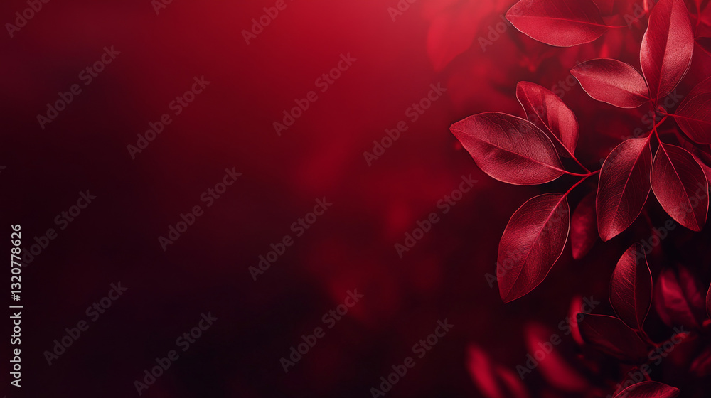 Obraz premium A blurred deep red abstract backdrop with natural lighting and soft leaf shadows, ideal for branding and product displays