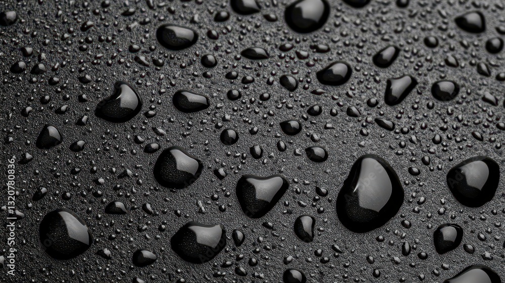 Close-up of Water Drops on Dark Surface Creating Texture and Depth Close-up of Water Drops on Dark Surface Creating Texture and Depth