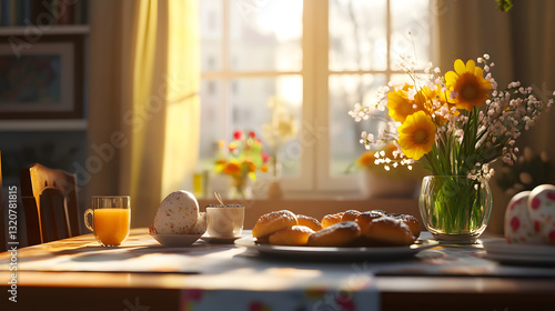 Wallpaper Mural A peaceful Easter Sunday morning with loved ones gathered around the breakfast table, savoring freshly baked pastries and sharing smiles. Torontodigital.ca