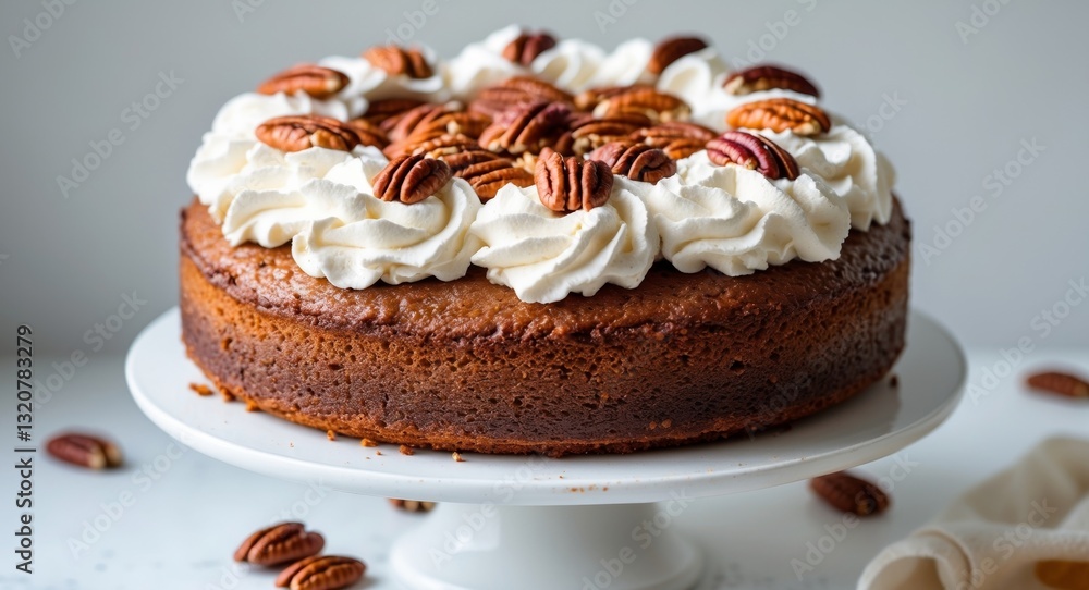 Stunning Autumnal Pecan Cake with Whipped Cream - A Fall Dessert Masterpiece. Stunning Autumnal Pecan Cake with Whipped Cream - A Fall Dessert Masterpiece.