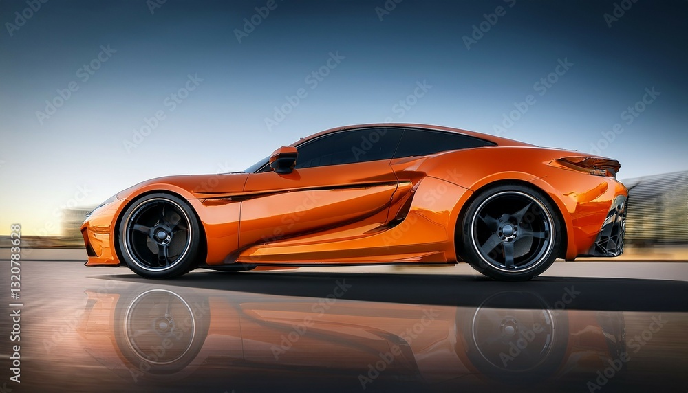Obraz premium a striking orange sports car with aerodynamic lines emphasizing its speed on a neutral surface
