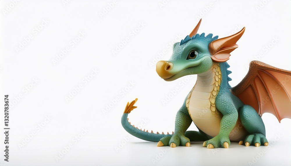 Obraz premium 날개가 달린 작은 드래곤 캐릭터가 귀엽게 앉아 있는 디자인