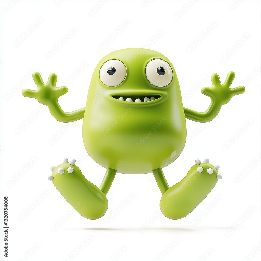 Jumpy Green Monster Plush with Bouncy Legs and a Playful Face, isolated on clear white background Jumpy Green Monster Plush with Bouncy Legs and a Playful Face, isolated on clear white background