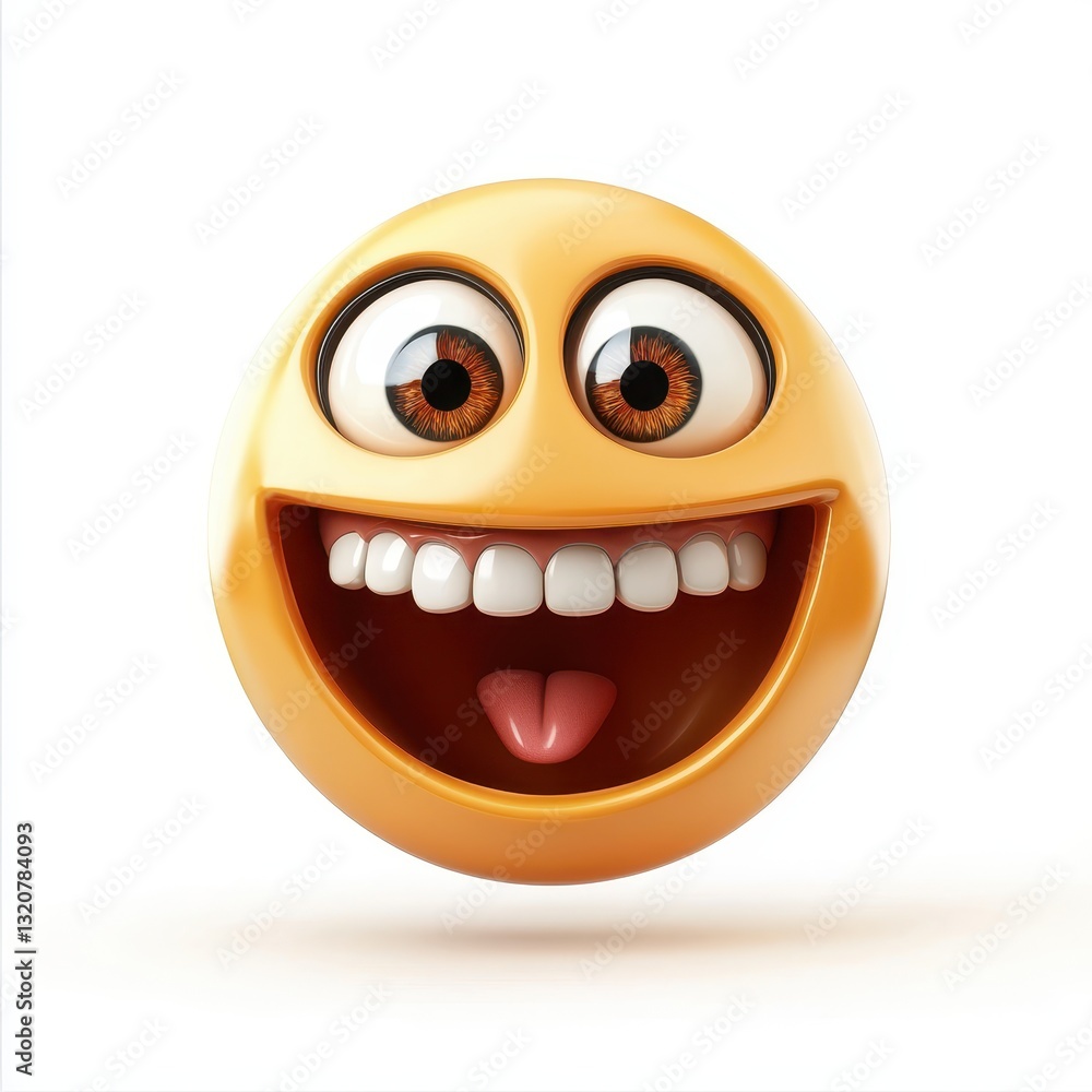 Fototapeta premium Laughing face with sparkling eyes and an open cheerful mouth, isolated on clear white background