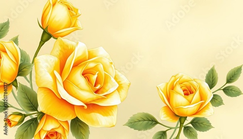 Elegant watercolor yellow rose wedding invitation template design, romantic, marriage