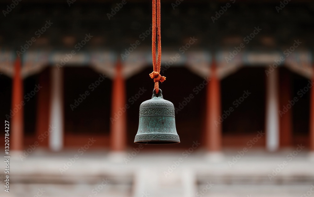 Obraz premium Small Dark Bell Hanging in Temple Setting